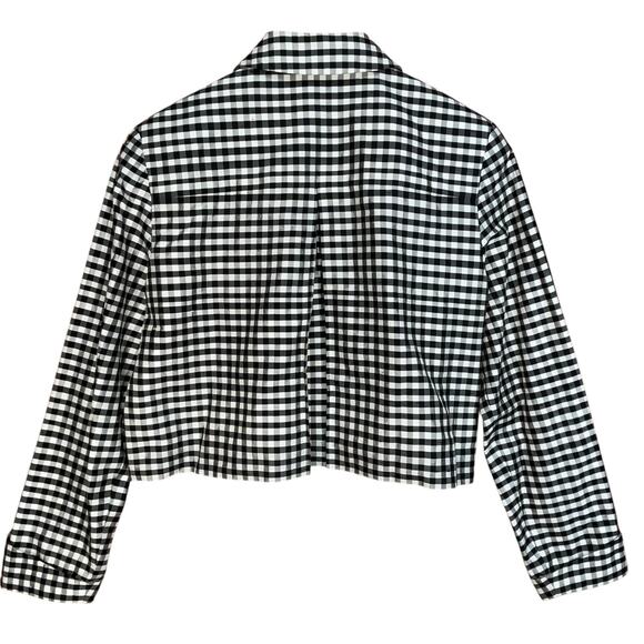 Ann Taylor Vintage Women’s‎ Black White Silk Checkered Chic Cropped Jacket 4 - Picture 2 of 6
